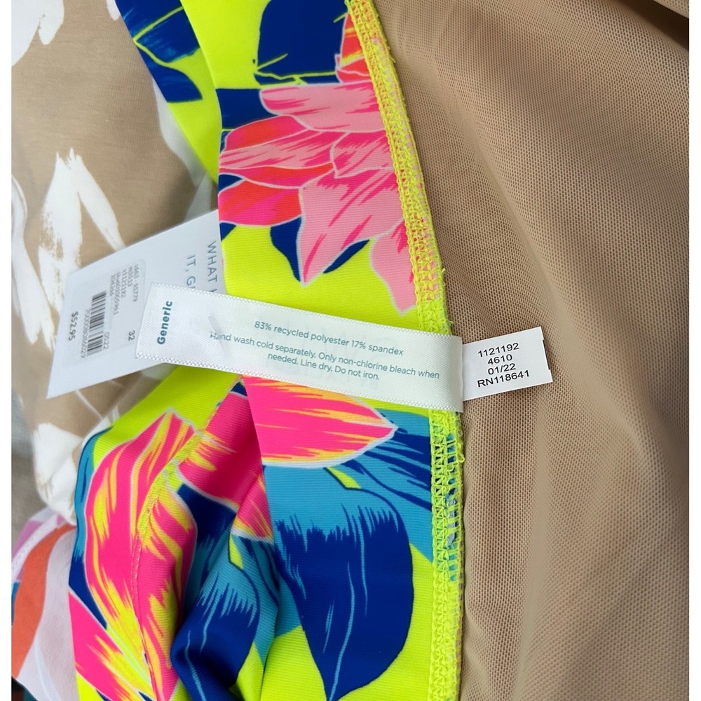 Cacique Lane Bryant High Waist Bikini Bottom Neon Tropical Floral Plus Size 32 - Picture 8 of 8